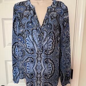 INC International Concepts Blue Paisley Blouse, Size 8